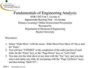 Fundamentals of Engineering Analysis EGR 1302 Unit 1, Lecture A