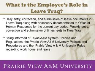 What is the Employee’s Role in Leave Traq?