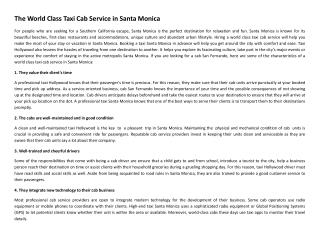 The World Class Taxi Cab Service in Santa Monica