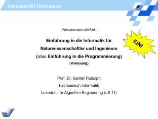 Einführung in die Informatik für Naturwissenschaftler und Ingenieure