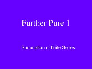 Further Pure 1