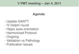 Agenda : - Update GANTT IV Delphi round Hippo axes orientation Harmonized Protocol Ongoing
