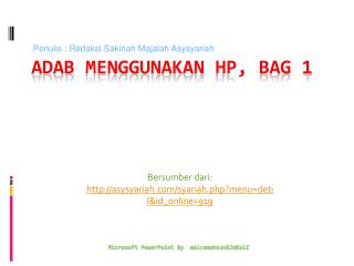 Adab Menggunakan HP, bag 1