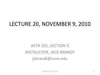 LECTURE 20, NOVEMBER 9, 2010