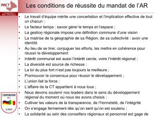 Les conditions de réussite du mandat de l’AR