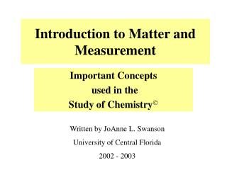 Introduction to Matter and Measurement