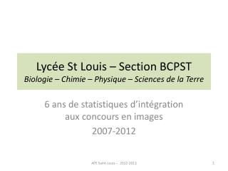 Lycée St Louis – Section BCPST B iologie – Chimie – Physique – Sciences de la Terre