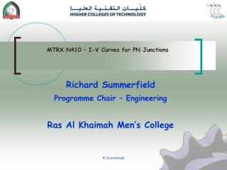 Richard Summerfield Programme Chair – Engineering Ras Al Khaimah Men’s College