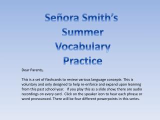 S eñora Smith’s Summer Vocabulary Practice
