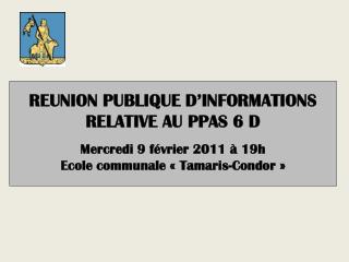 REUNION PUBLIQUE D’INFORMATIONS RELATIVE AU PPAS 6 D Mercredi 9 février 2011 à 19h