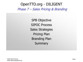 OpenTTO - DILIGENT Phase 7 – Sales Pricing &amp; Branding