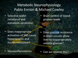 Metabolic Neurophysiology Pablo Enriori &amp; Michael Cowley