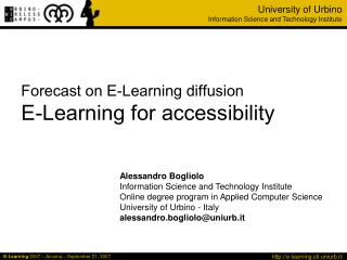 Forecast on E-Learning diffusion E-Learning for accessibility