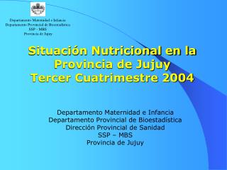 Situación Nutricional en la Provincia de Jujuy Tercer Cuatrimestre 2004