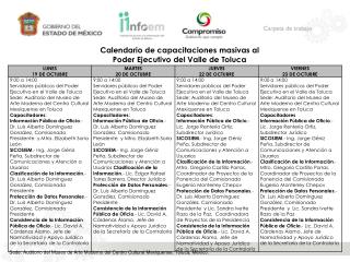 Calendario de capacitaciones masivas al Poder Ejecutivo del Valle de Toluca