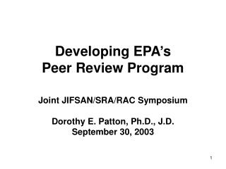 Developing EPA’s Peer Review Program