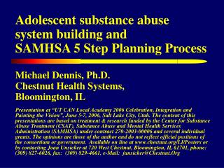 Adolescent substance abuse system building and SAMHSA 5 Step Planning Process