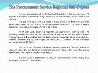 The Procurement Service Regional Sub-Depots
