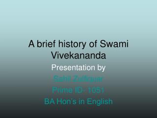 A brief history of Swami Vivekananda