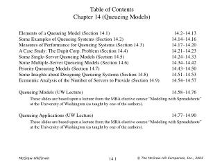 Table of Contents Chapter 14 (Queueing Models)