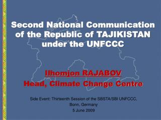 Second National Communication of the Republic of TAJIKISTAN under the UNFCCC