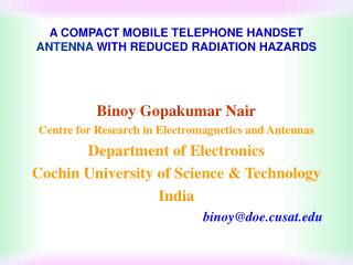 A COMPACT MOBILE TELEPHONE HANDSET ANTENNA WITH REDUCED RADIATION HAZARDS