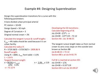 Example #4: Designing Superelevation