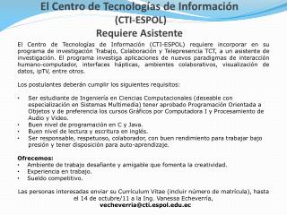 El Centro de Tecnologías de Información (CTI-ESPOL) Requiere Asistente