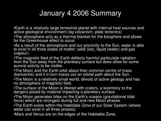 January 4 2006 Summary