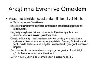Araştırma Evreni ve Örneklem