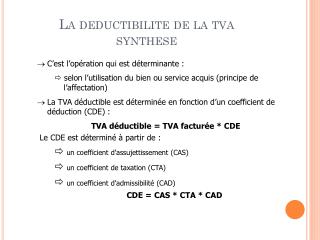 La deductibilite de la tva synthese