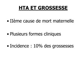 HTA ET GROSSESSE