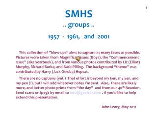 SMHS .. groups .. 1957 - 1961, and 2001