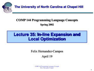 Lecture 35: In-line Expansion and Local Optimization