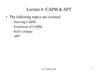 Lecture 6: CAPM & APT