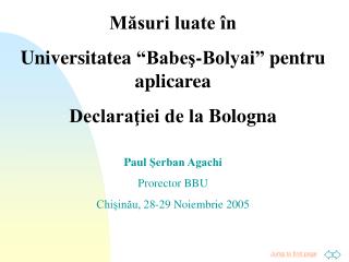 Măsuri luate în Universitatea “Babeş-Bolyai” pentru aplicarea Declaraţiei de la Bologna
