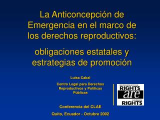 La Anticoncepción de Emergencia en el marco de los derechos reproductivos: