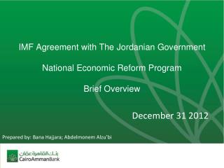 IMF Agreement with The Jordanian Government National Economic Reform Program Brief Overview