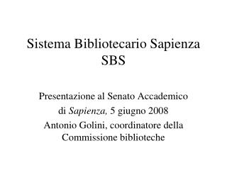 Sistema Bibliotecario Sapienza SBS