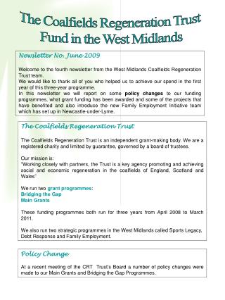 The Coalfields Regeneration Trust Fund in the West Midlands