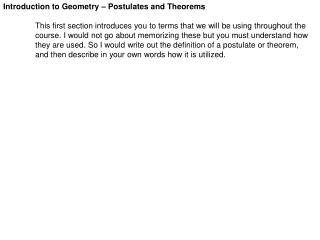 Introduction to Geometry – Postulates and Theorems