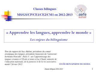 Classes bilingues MS/GS/CP/CE1/CE2/CM1 en 2012-2013