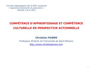 Journée pédagogique CDL &amp; EPFL Lausanne « Approche actionnelle et autonomie  » Samedi 2 avril 2011