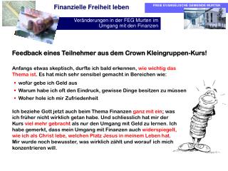 Feedback eines Teilnehmer aus dem Crown Kleingruppen-Kurs!