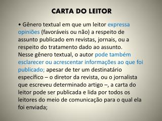 CARTA DO LEITOR