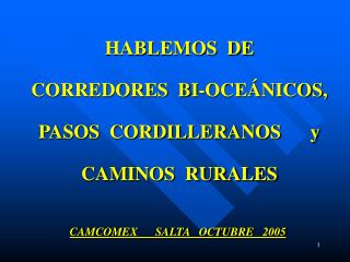 HABLEMOS DE CORREDORES BI-OCEÁNICOS, PASOS CORDILLERANOS y CAMINOS RURALES