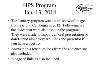 HPS Program Jan. 13, 2014