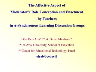 The Affective Aspect of Moderator’s Role Conception and Enactment by Teachers