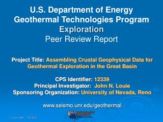 U.S. Department of Energy Geothermal Technologies Program Exploration Peer Review Report