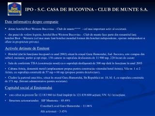 IPO - S.C. CASA DE BUCOVINA - CLUB DE MUNTE S.A.